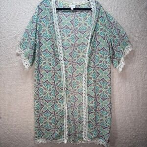 LuLaRoe‎ Kimono Duster Cover Up Lace Trim Bohemian Lightweight Size Small